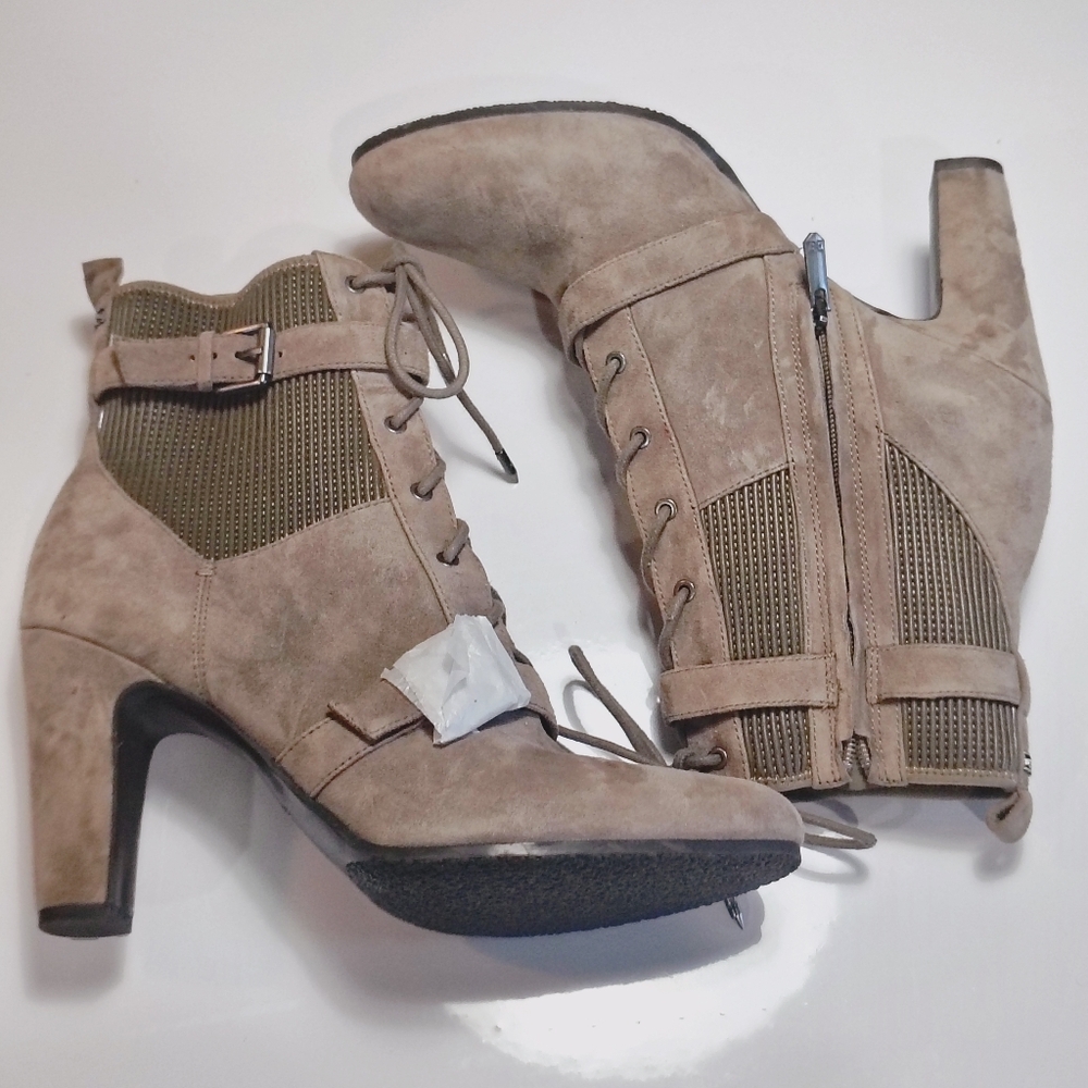 Sam Edelman Taupe Lace-Up Leather Suede Ankle Boots Size 11 NWNB